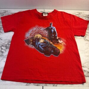 VTG 2005 Batman Begins Red Graphic T-Shirt Kids Size 6/7 DC Comics Tumbler Y2K
